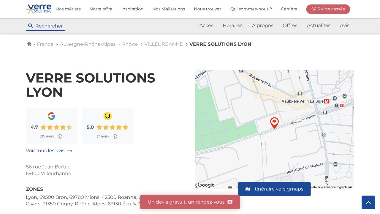 Capture du site de Verre Solutions Lyon