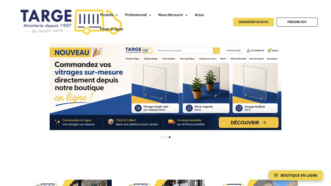 Capture du site de Miroiterie Targe